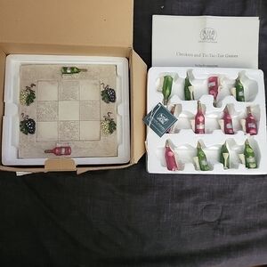 Hen - Feathers Red And Green Wine Bottles Tic Tac Toe And Chess  Set